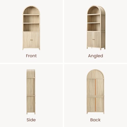 76-Inch Arched Fluted Bookcase Set with Doors, 2-Piece