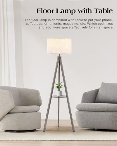 ELYONA Tripod Floor Lamp with Built-In Side Table