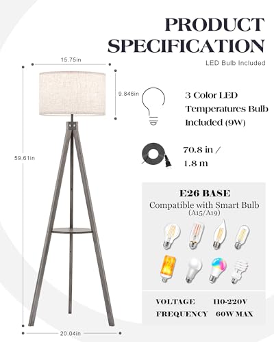ELYONA Tripod Floor Lamp with Built-In Side Table