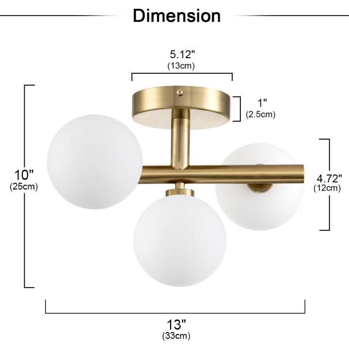 EDISLIVE Semi-Flush Mount Glass Globe Ceiling Light