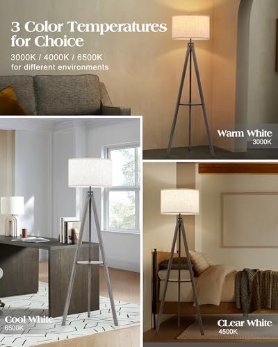 ELYONA Tripod Floor Lamp with Built-In Side Table