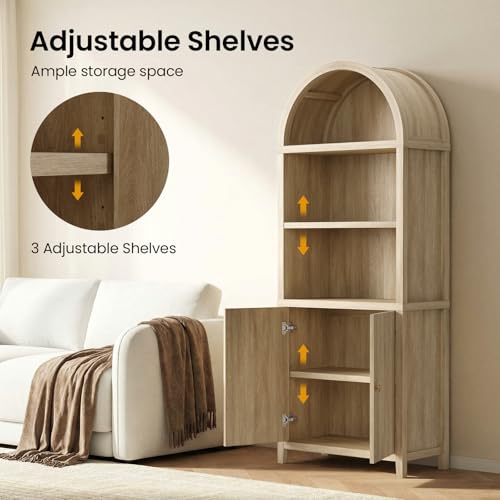 76-Inch Arched Fluted Bookcase Set with Doors, 2-Piece