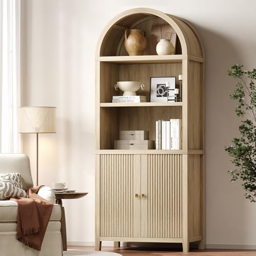 76-Inch Arched Fluted Bookcase Set with Doors, 2-Piece