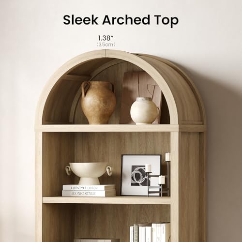 76-Inch Arched Fluted Bookcase Set with Doors, 2-Piece