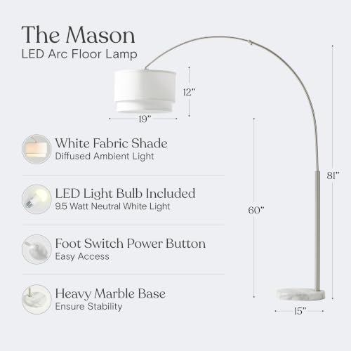 Brightech Mason LED Arc Floor Lamp with Marble Base