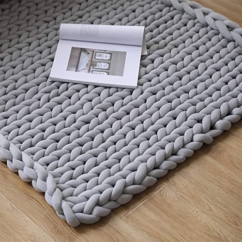 Chunky Knit Cotton Throw Blanket, Light Gray 120 x 150 cm