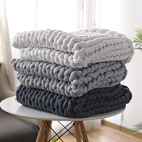 Chunky Knit Cotton Throw Blanket, Light Gray 120 x 150 cm