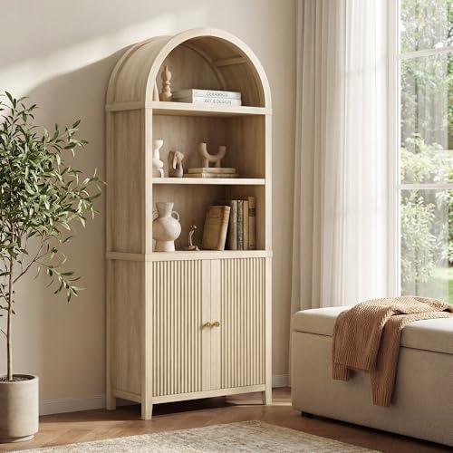 76-Inch Arched Fluted Bookcase Set with Doors, 2-Piece