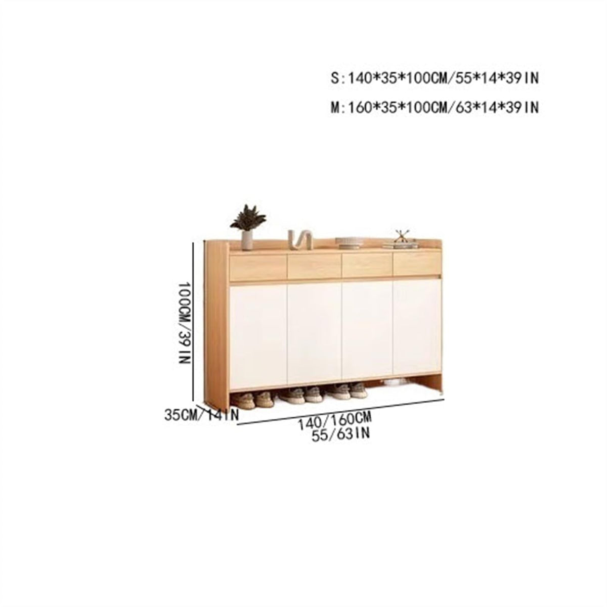 Modern Solid Wood Entryway Shoe Cabinet with Storage
