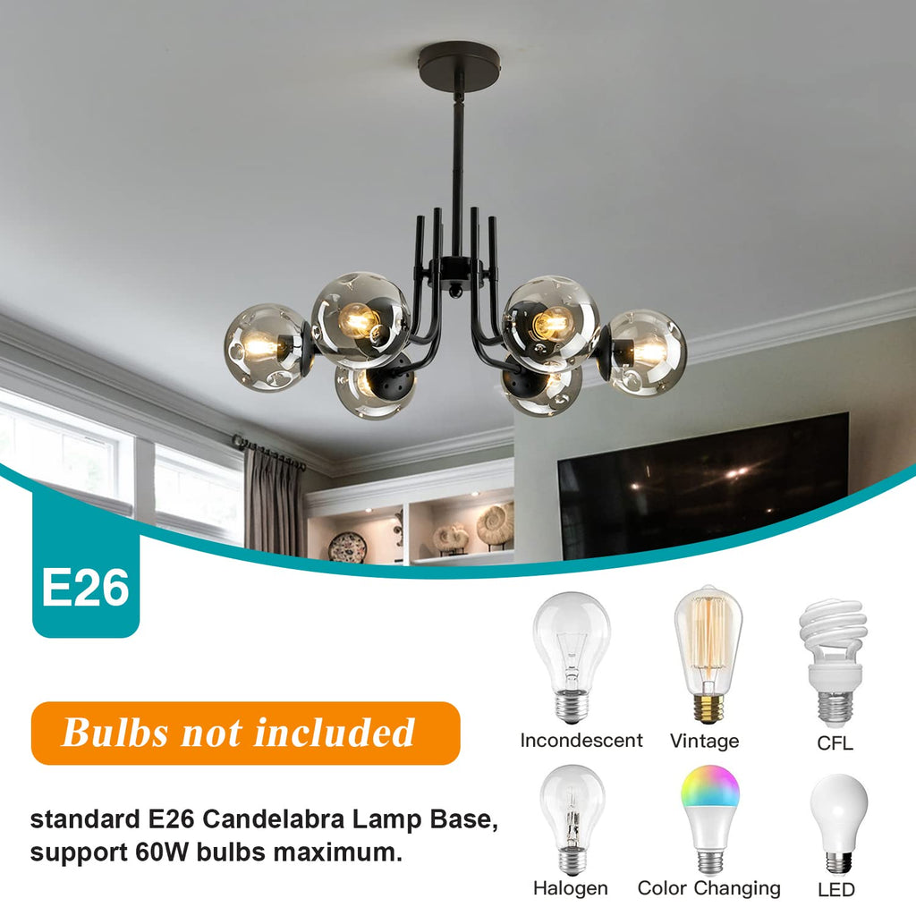 Modern Glass Globe Chandelier Ceiling Light Fixture