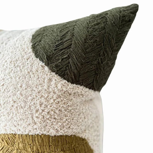 Boho Textured Color Block Throw Pillow Cover, Olive Green