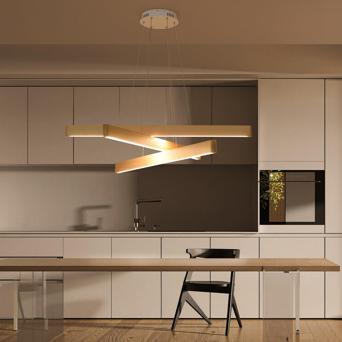 YISDESIGN Dimmable Wood Linear Pendant Light Fixture