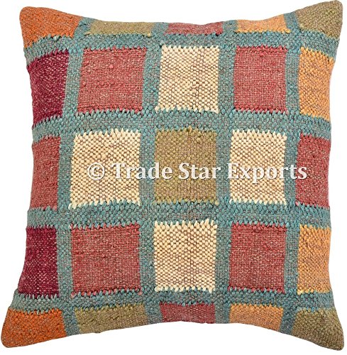 Set of 5 Handmade Jute Kilim Pillow Covers, 18 x 18 Inch