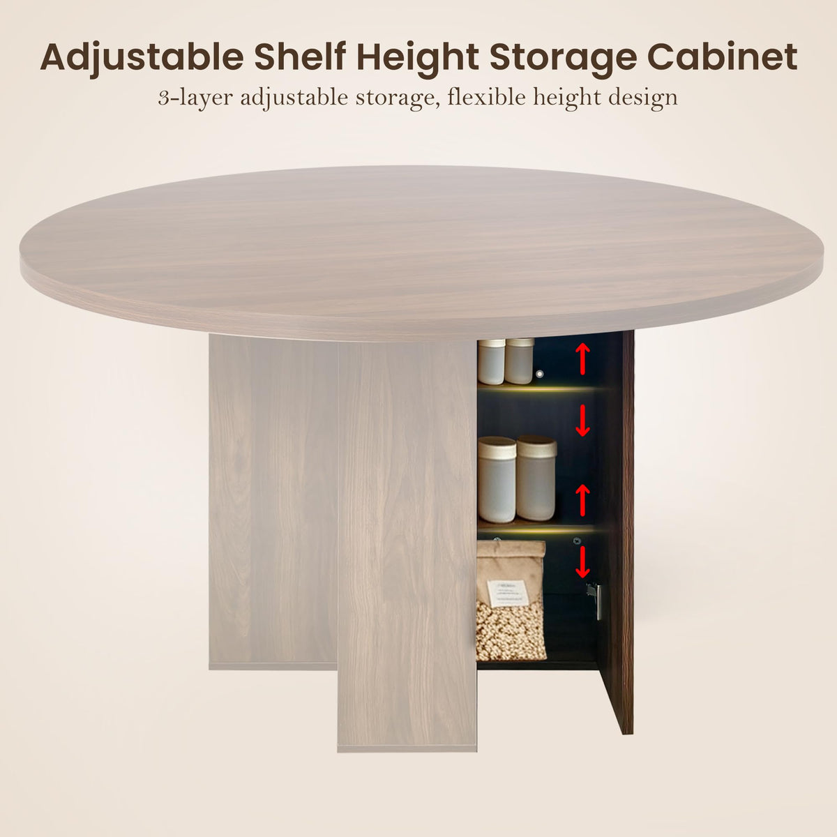Monssuavt 47-Inch Round Dining Table with Storage for 4-6