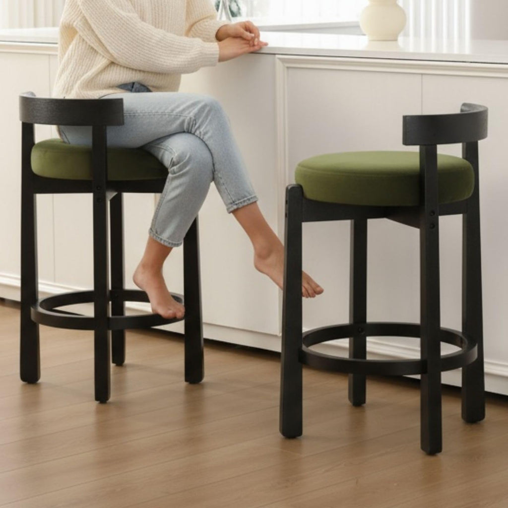 LukeAlon Rustic Modern Round Wood-Leg Low-Back Stool 5733