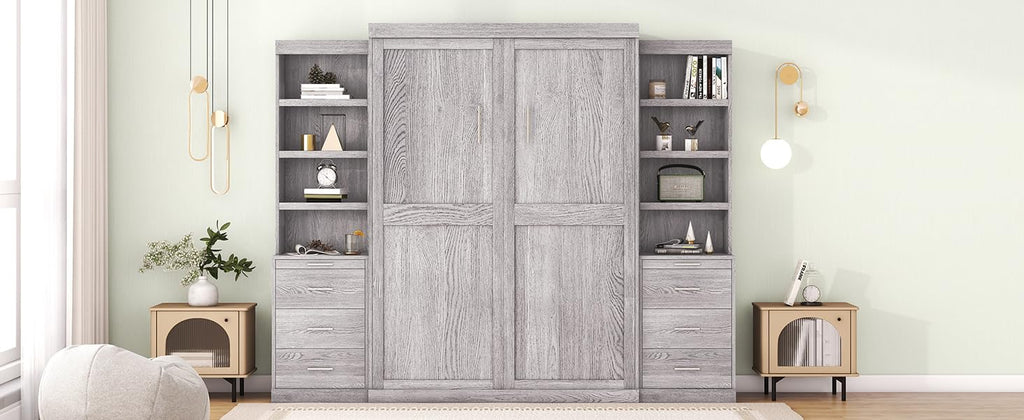 Full-Size Gray Storage Bed with Shelves & Drawers