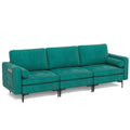 UMKLSW 3-Seat Modular Blue Suede Sofa with Storage Pocket