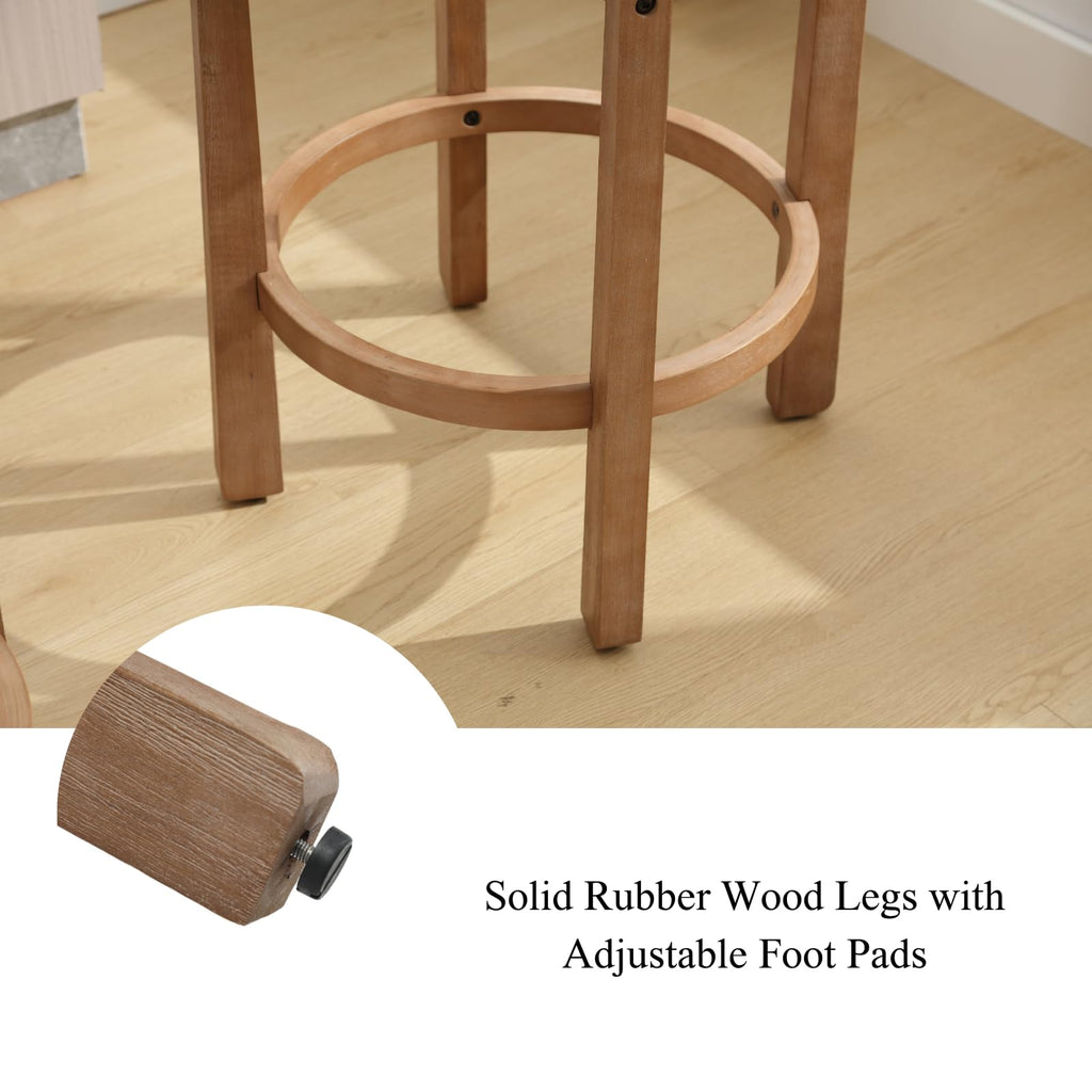 LukeAlon Rustic Modern Round Wood-Leg Low-Back Stool 5733