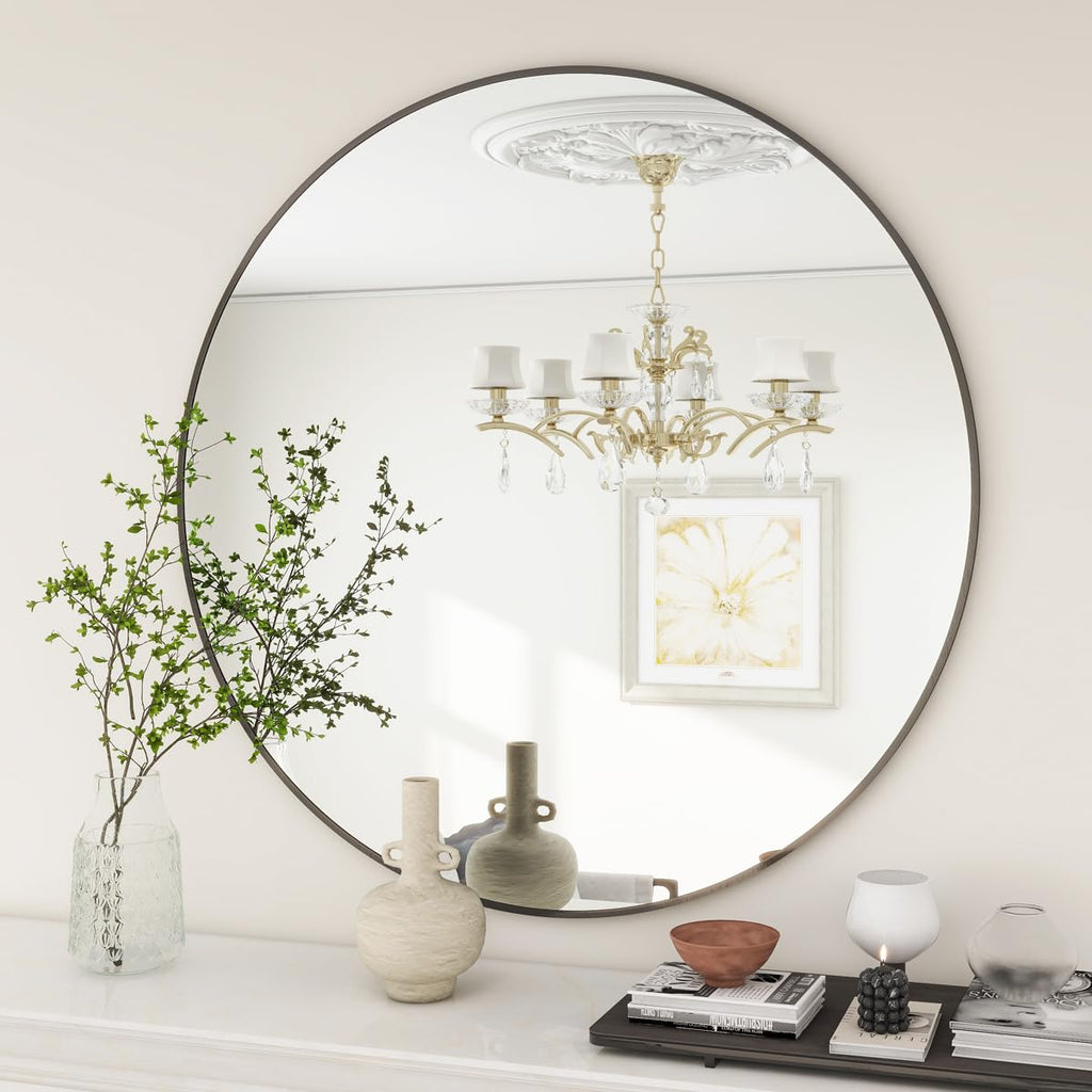 BEAUTYPEAK Round Metal Frame Decorative Wall Mirror