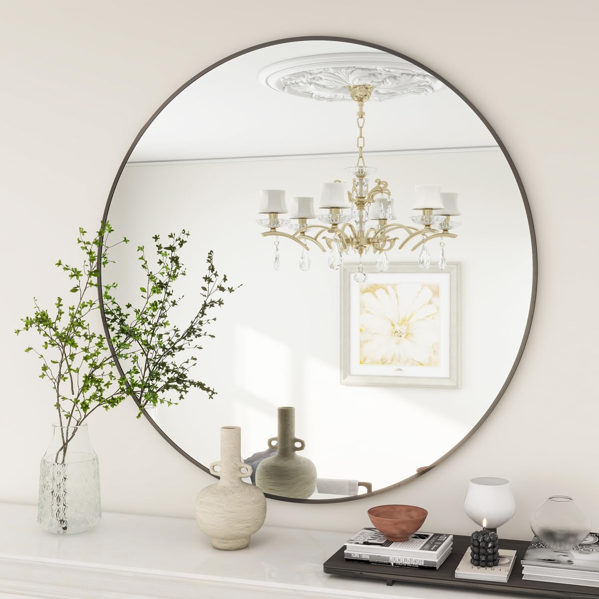 BEAUTYPEAK Round Metal Frame Decorative Wall Mirror