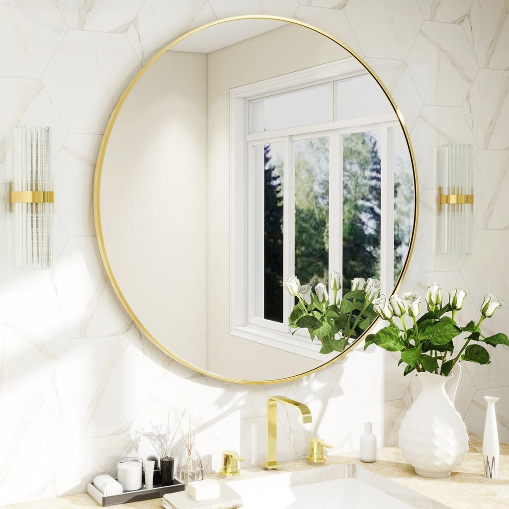 BEAUTYPEAK Round Metal Frame Decorative Wall Mirror