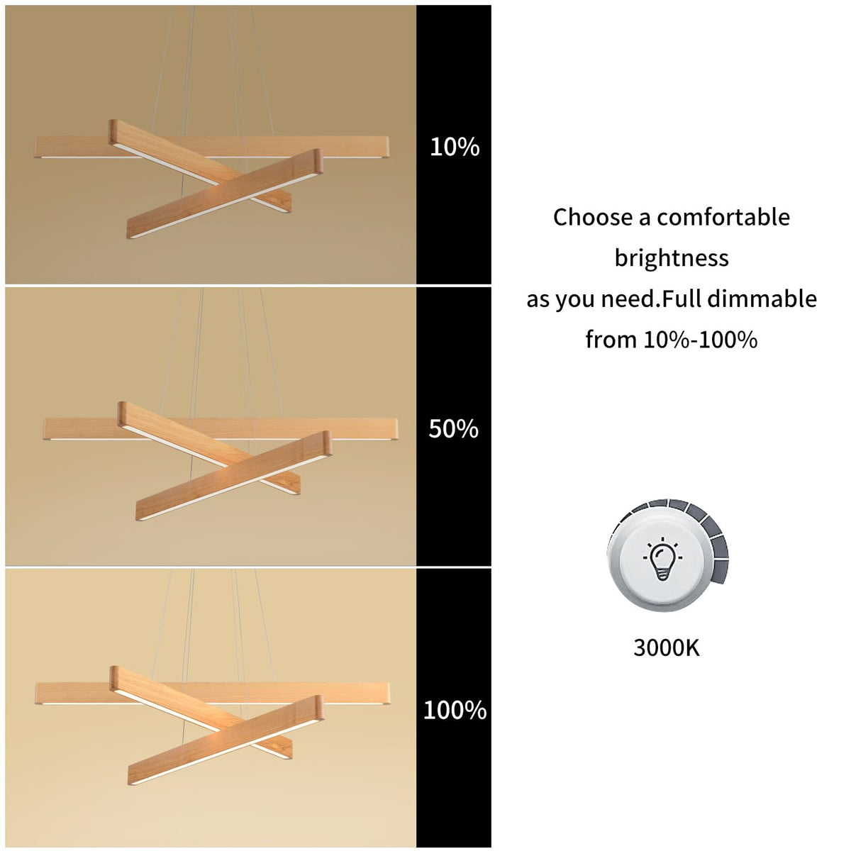 YISDESIGN Dimmable Wood Linear Pendant Light Fixture