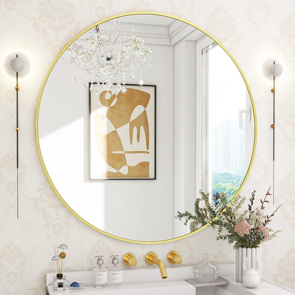 BEAUTYPEAK Round Metal Frame Decorative Wall Mirror