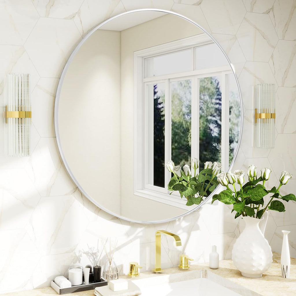 BEAUTYPEAK Round Metal Frame Decorative Wall Mirror