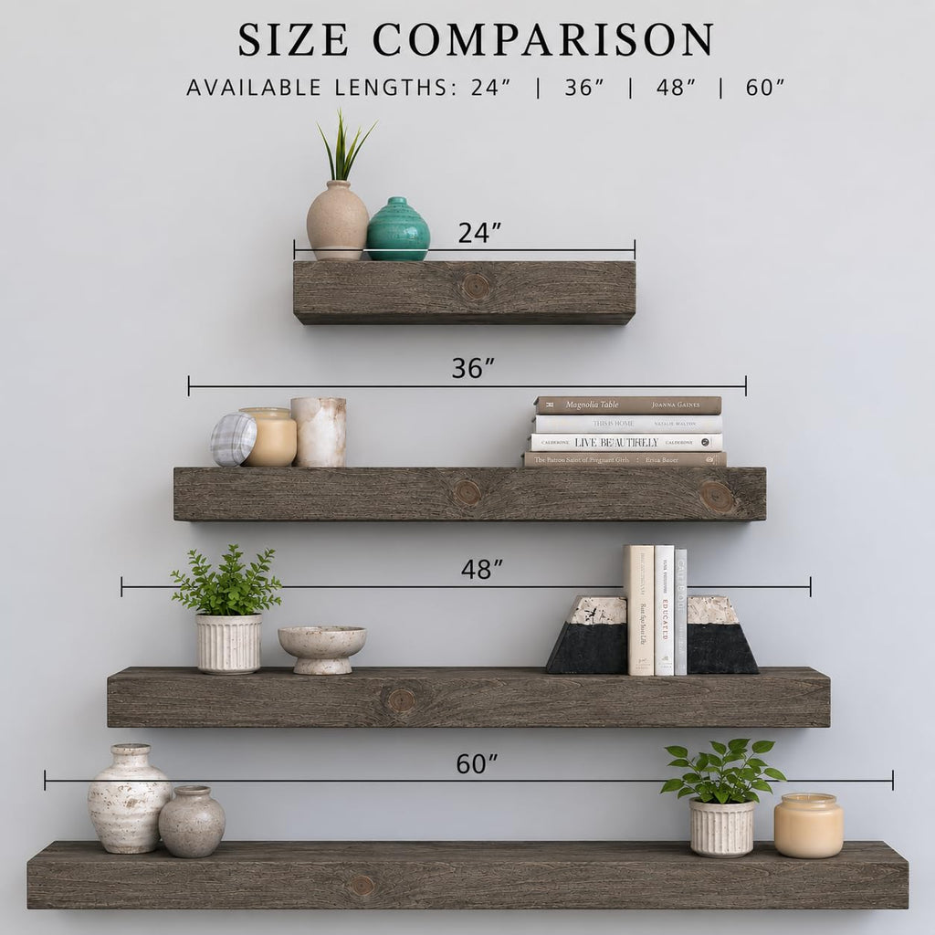 Set of 2 Rustic Pine Wood Floating Wall Shelves