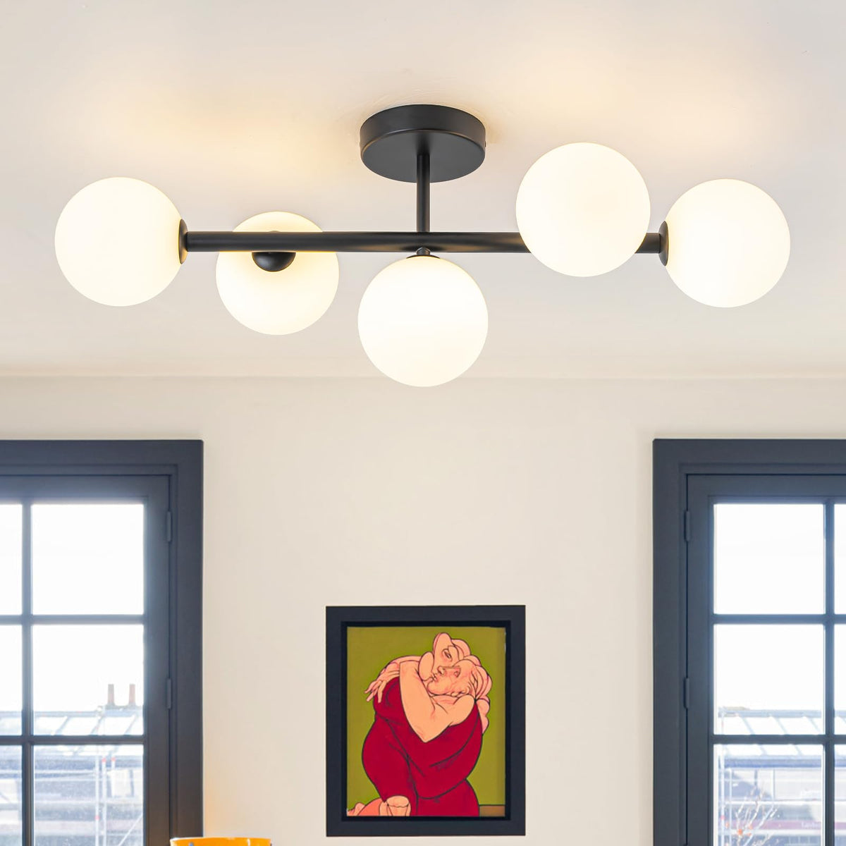 EDISLIVE Semi-Flush Mount Glass Globe Ceiling Light