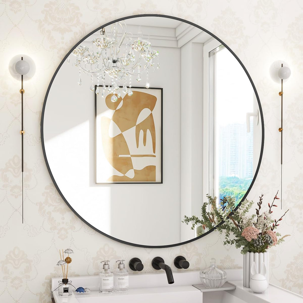 BEAUTYPEAK Round Metal Frame Decorative Wall Mirror