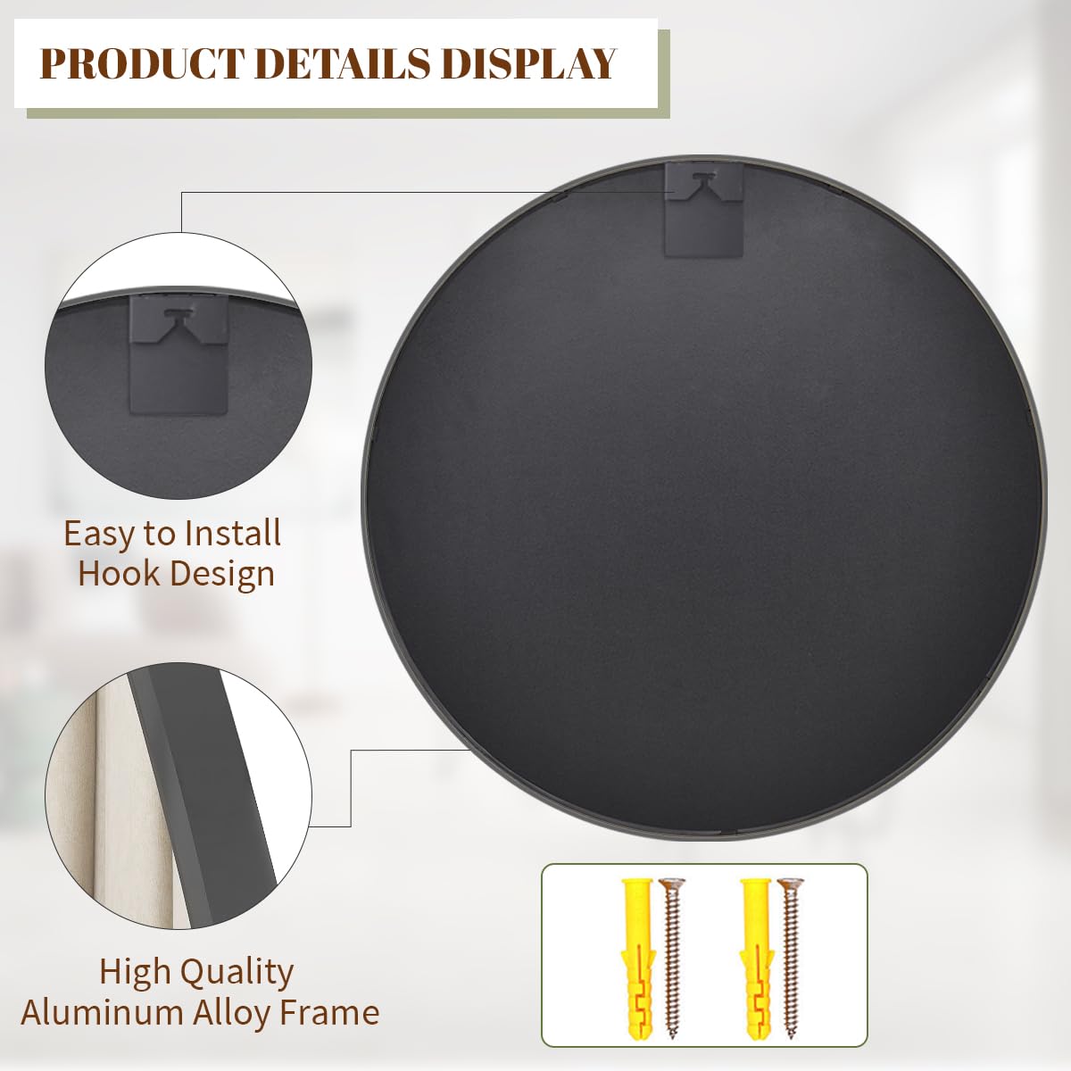 BEAUTYPEAK Round Metal Frame Decorative Wall Mirror