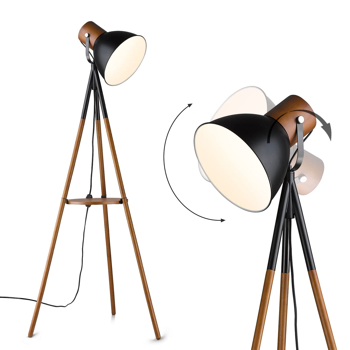 ELYONA Tripod Floor Lamp with Built-In Side Table