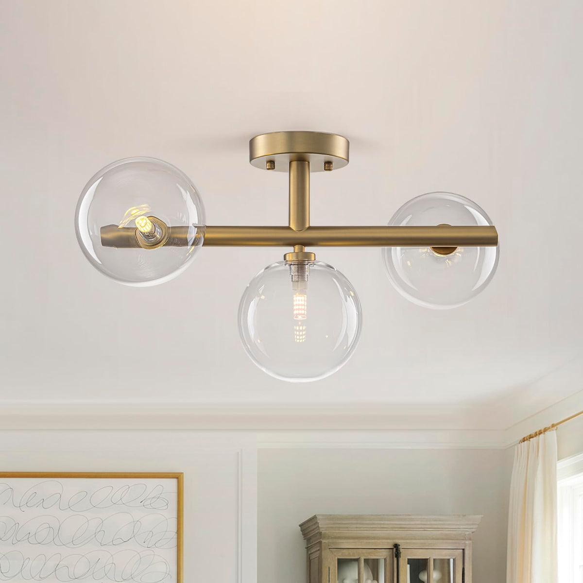 EDISLIVE Semi-Flush Mount Glass Globe Ceiling Light