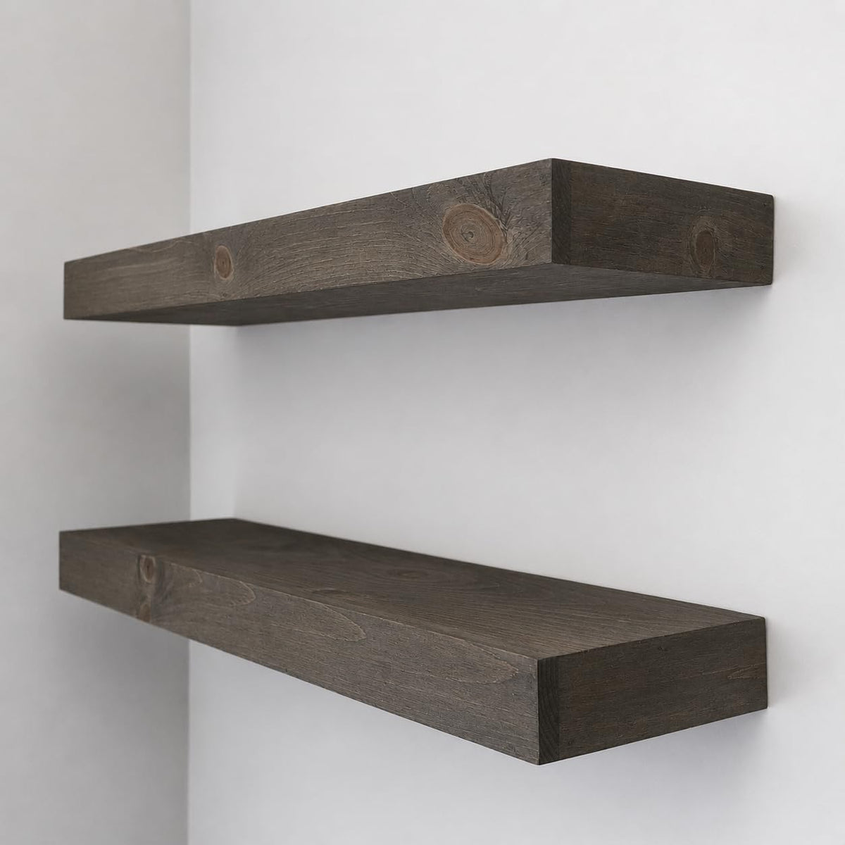 Set of 2 Rustic Pine Wood Floating Wall Shelves
