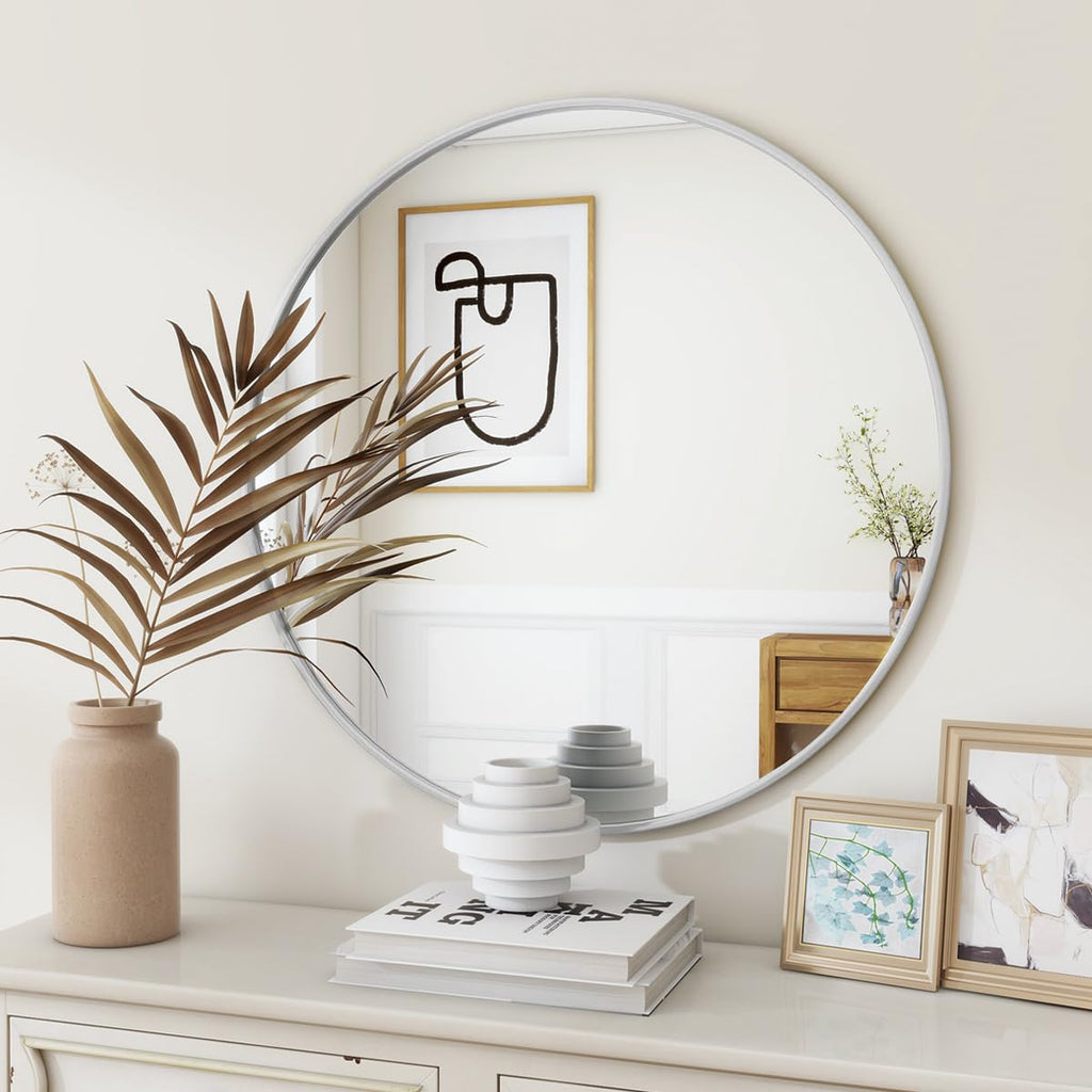 BEAUTYPEAK Round Metal Frame Decorative Wall Mirror