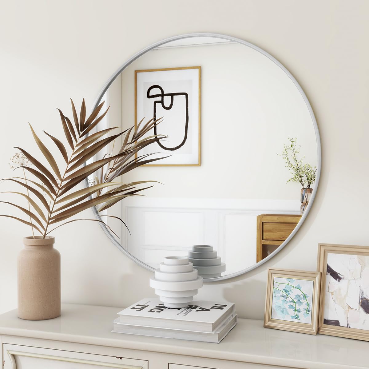 BEAUTYPEAK Round Metal Frame Decorative Wall Mirror
