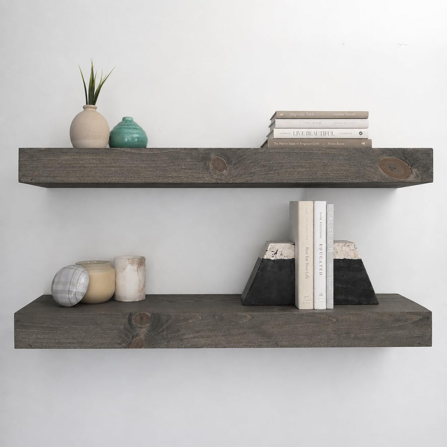 Set of 2 Rustic Pine Wood Floating Wall Shelves