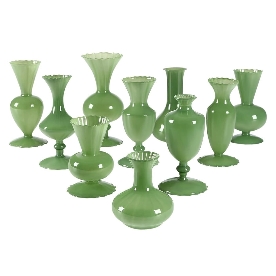 10-Piece Vintage Green Glass Bud Vase Set for Centerpieces