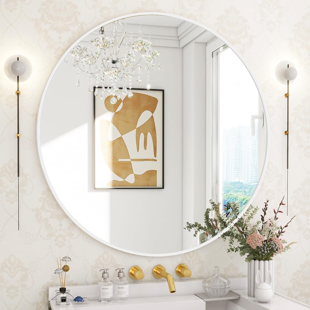 BEAUTYPEAK Round Metal Frame Decorative Wall Mirror