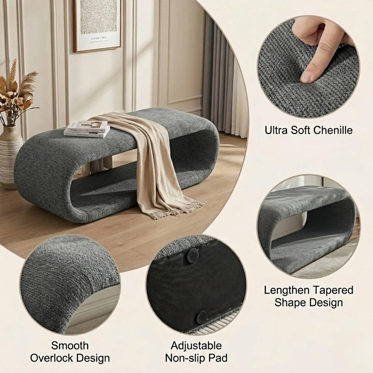 Yowan & Sillan Modern Upholstered Bench for Bedroom & Entryway
