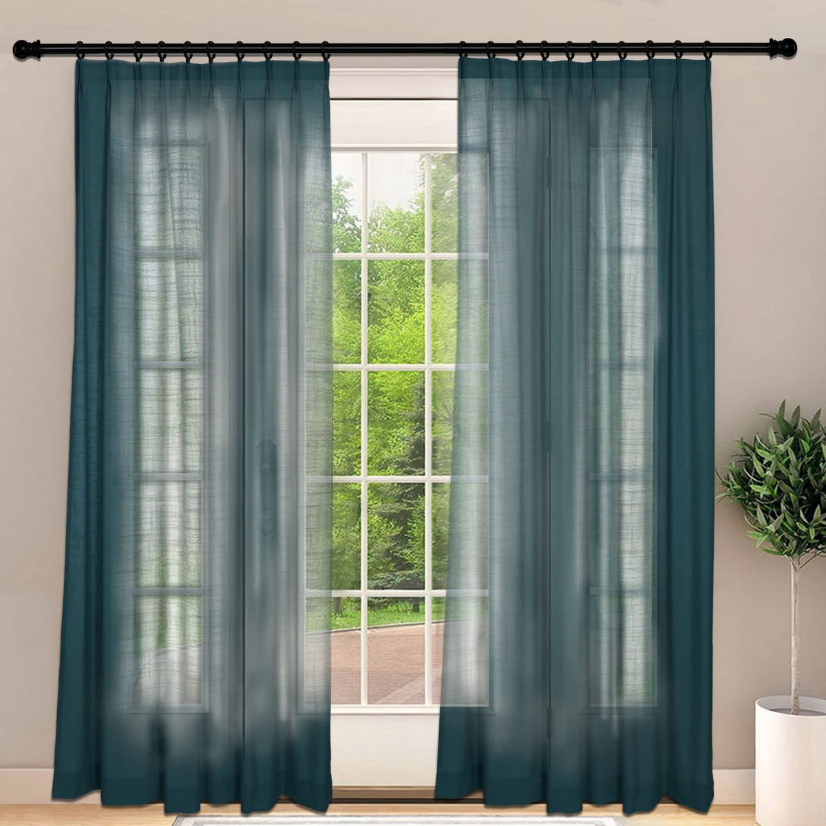 Frelement Light-Filtering Linen Pinch Pleat Curtains, 2 Panels