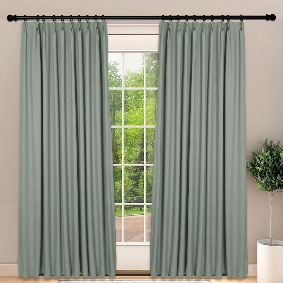 Frelement Light-Filtering Linen Pinch Pleat Curtains, 2 Panels