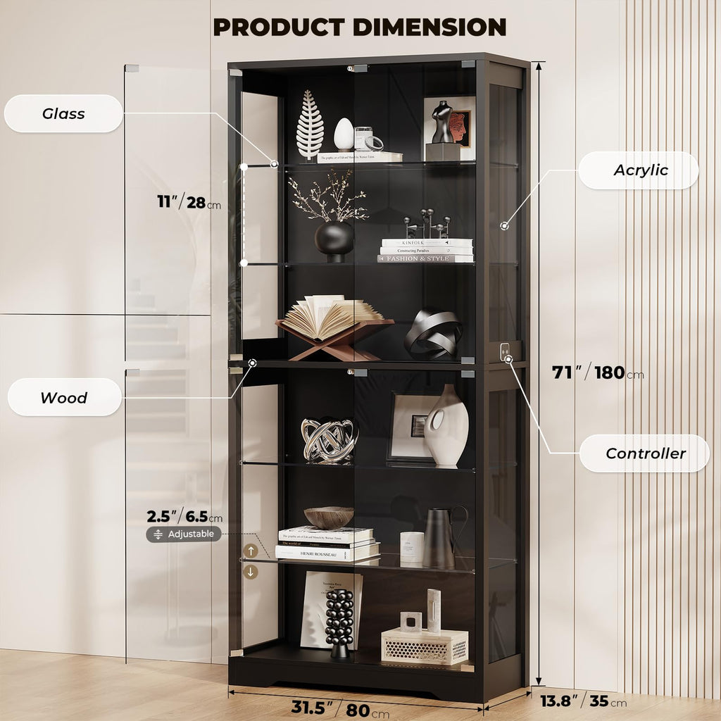 BROTTAR Glass-Door Display Cabinet with Storage Shelves