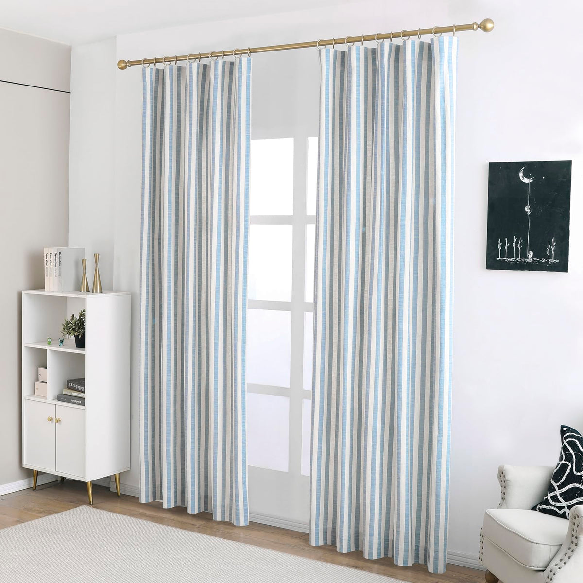 DotheDrape Striped Linen Light-Filtering Curtains, 2 Panels