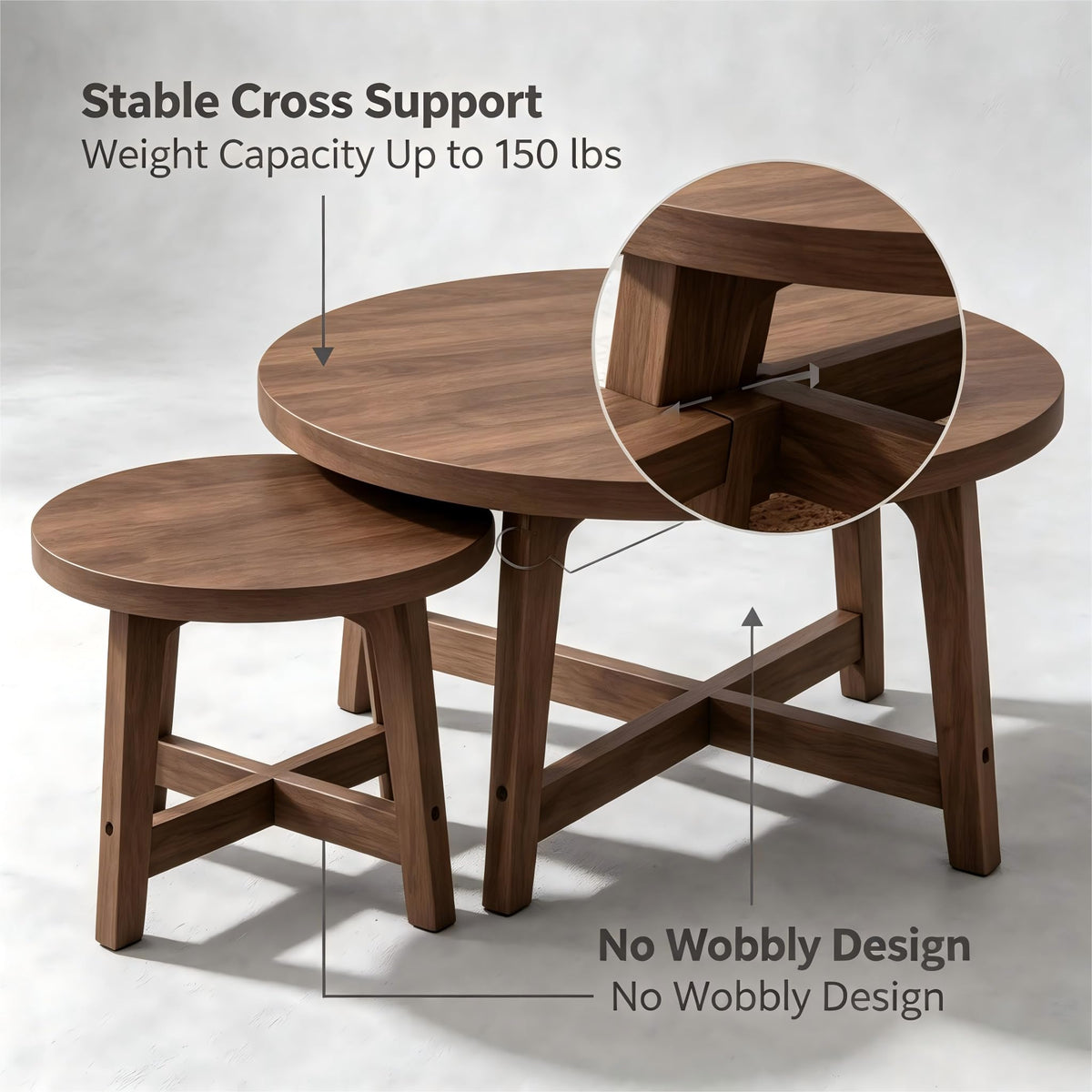 SHAOMABA Round Nesting Coffee Table Set of 2, Wood