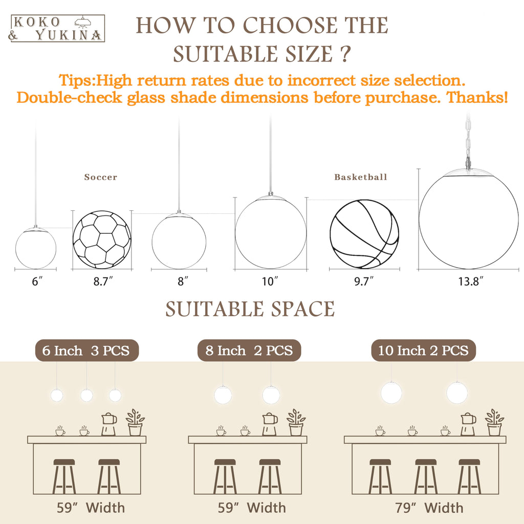 KoKo&Yukina Globe Pendant Lights for Kitchen Island