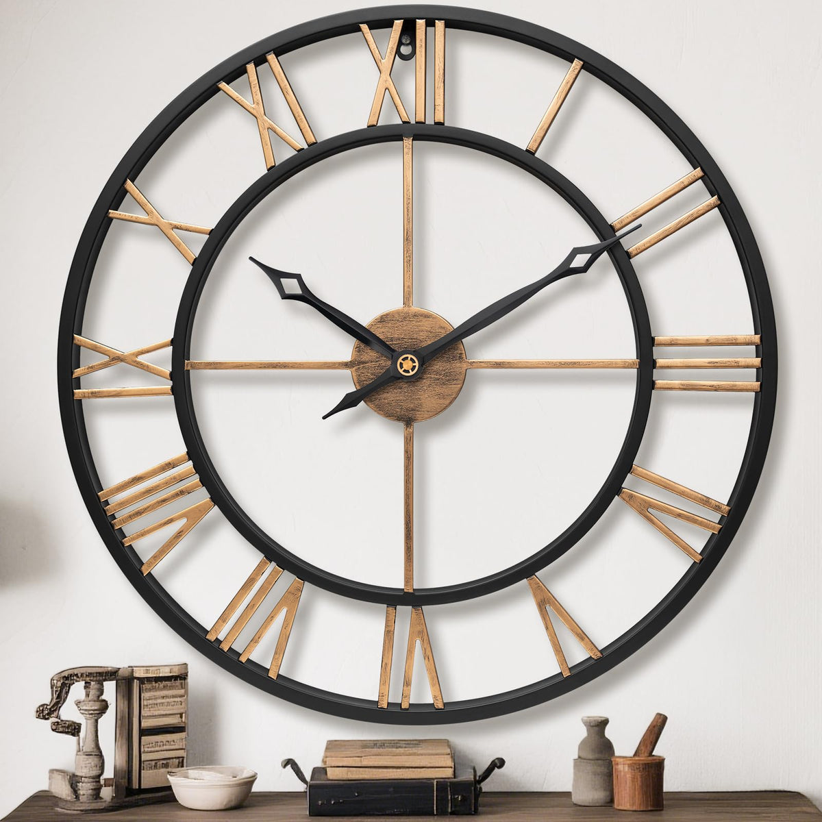 BBALOVEDRE Large Roman Numeral Decorative Metal Wall Clock