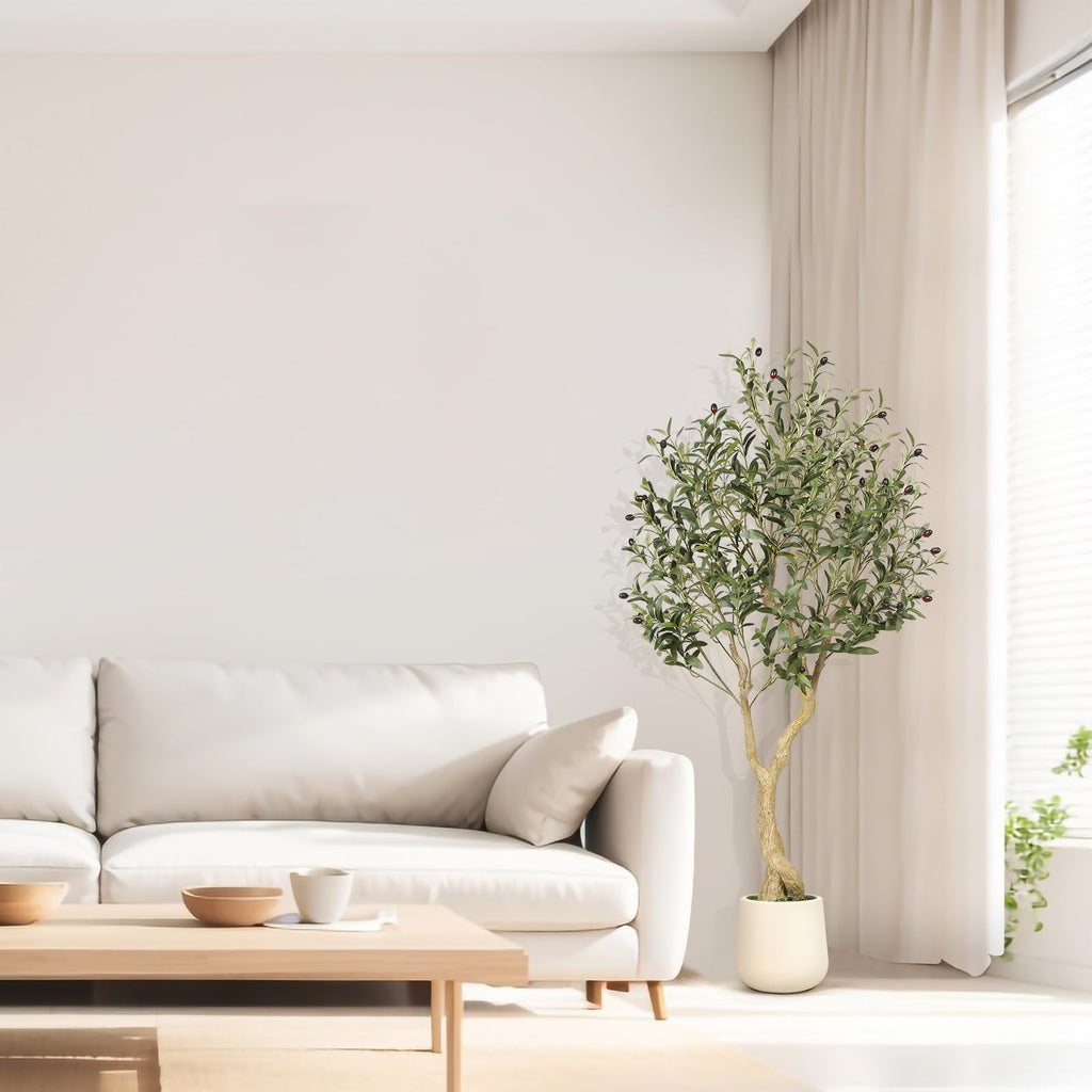 Realead Tall Artificial Olive Tree with White Planter