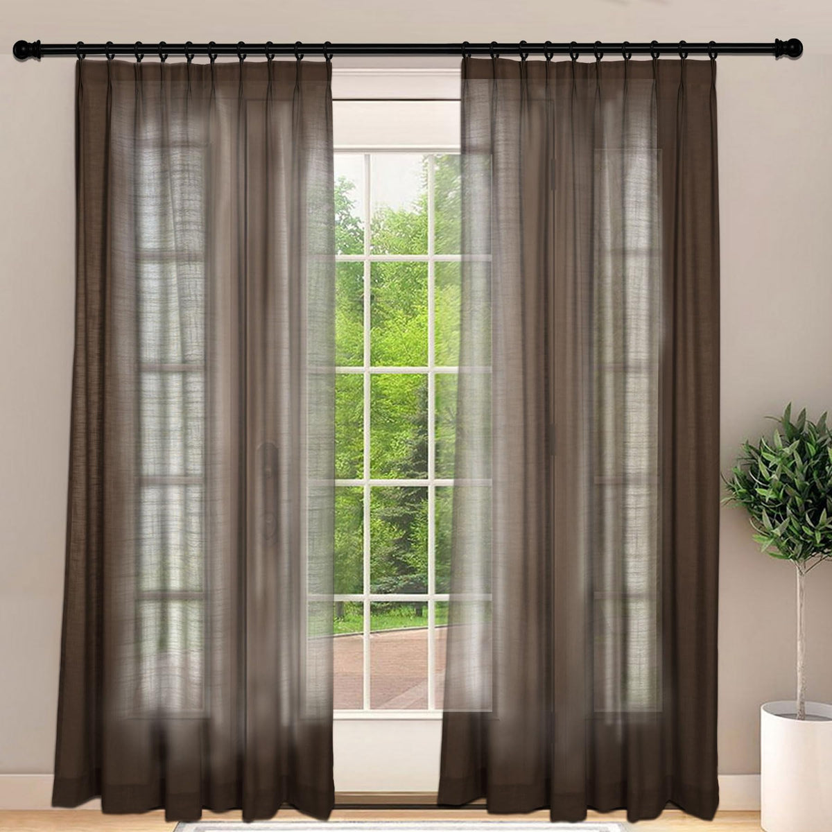 Frelement Light-Filtering Linen Pinch Pleat Curtains, 2 Panels